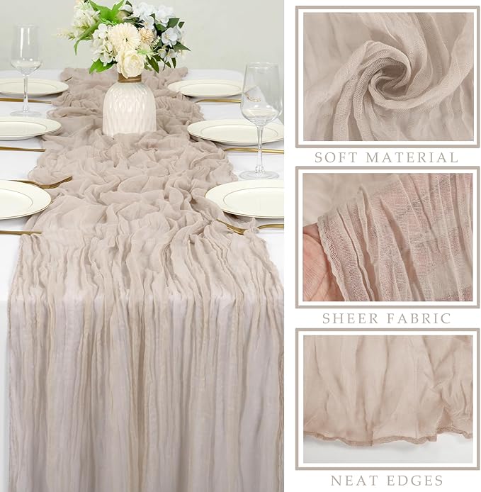 12 Pcs Cheesecloth Table Runner 10FT Rose Brown Runner for Tables Gauze Fabric 35 x 120 Inches Long Boho Table Runner Decor Rustic Sheer Runner for Wedding Birthday Bridal Shower Party (Rose Brown)
