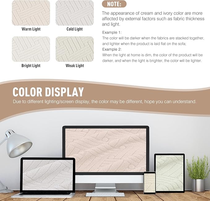 KinCam Recliner Covers, Stretch Reclining Chair Covers, Recliner Sofa Slipcovers Stripe Jacquard Recliner Couch Covers Furniture Protector Covers for Pet Kid (3 Seater, Cream)