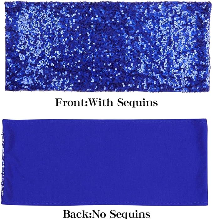 Pack of 150 Stretch Sequin Chair Sashes Chair Bands One-Sided Sequins Decor for Hotel Wedding Reception Party Event Chair Cover Decoration 4"x16" - Royal Blue