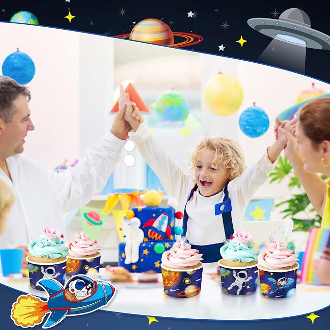 Didaey 150 Pieces Space Party Supplies Galaxy Ice Cream Paper Cups Disposable Snack Bowls Paper Dessert Soup Bowls for Hot or Cold Food, Kids Solar System Theme Party Baby Shower Decoration, 8 oz