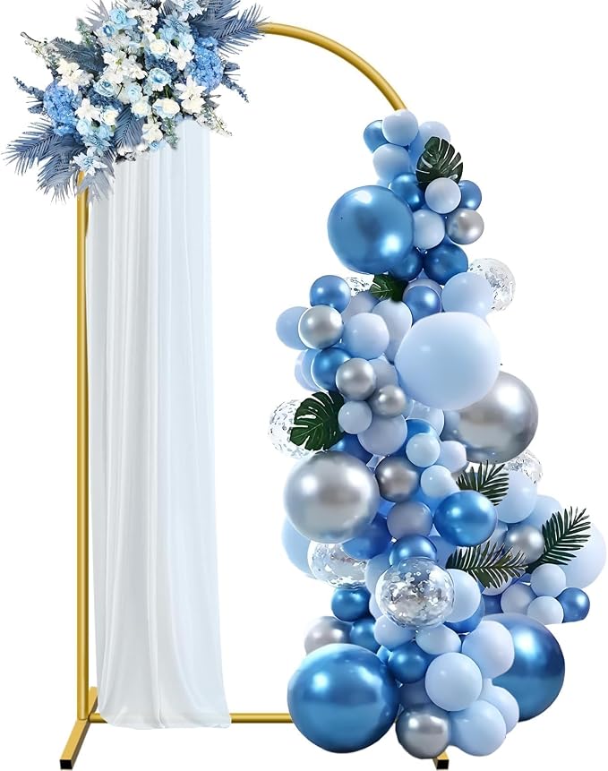 7.2 ft Arch Backdrop Stand, Metal Balloon Arch Stand, Stable Wedding Arched Frame with Square Base Ground Nails, Background Arches for Birthday Party Baby Shower Garland Decoration, Gold