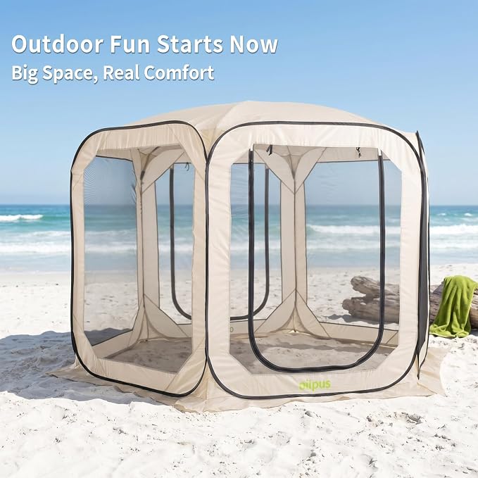 Pop-Up Screen House Tent with Mosquito Netting 10x10 FT for 4–6, Portable Screen Room Canopy for Patio, Backyard, Camping, Deck & Outdoor Activities, Resistant Roof UV Gazebo with Carry Bag