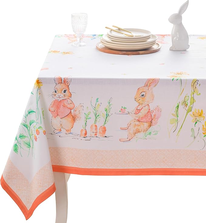 Maison d' Hermine Table Cloth Rectangle Table 100% Cotton 60 x 120 Inches Tablecloth Reusable Decorative for Dining Kitchen Room Farmhouse Party Home Hotel Restaurant Spring Summer - Bunny Party