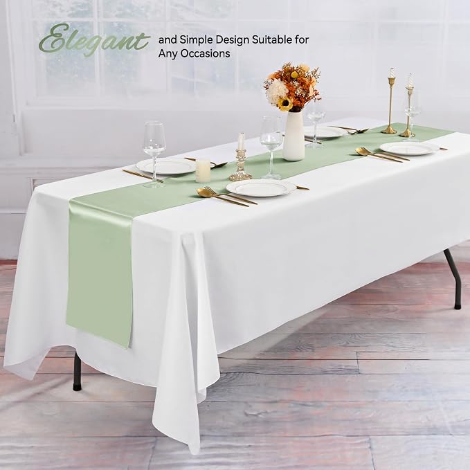 24 Pack Sage Green Satin Table Runners, 12 x 108 Inch Long Table Runners for Rectangle Round Tables,Smooth Satin Table Runner for Wedding,Birthday Party Banquets Graduation Engagements Decoration