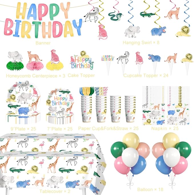 colorful animal birthday decorations
