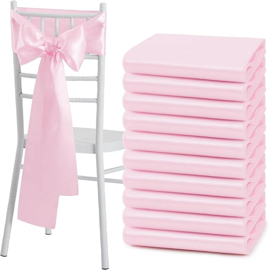 50 Pcs Pink Satin Chair Sashes Bows Universal Chair Cover for Wedding Reception Events Banquets Party, Hotel Event Decorations, 6 x 108 inch