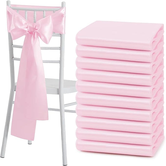 10 Pcs Pink Satin Chair Sashes Bows Universal Chair Cover for Wedding Reception Events Banquets Party, Hotel Event Decorations, 6 x 108 inch