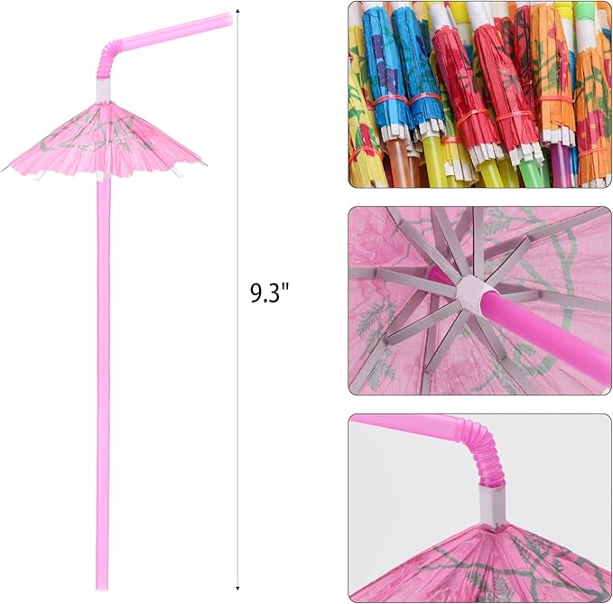 100pcs Umbrella Drinking Straws, Disposable Plastic Straws, Tropical Hawaiian Beach Cocktail Pool Luau Party Decorations Supplies
