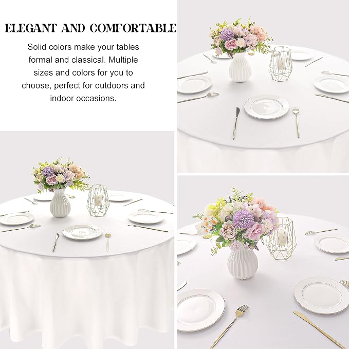 4 Pack Round Tablecloth 90 Inch White Polyester Washable Decorative Fabric Table Covers for Wedding Dining Table Buffet Parties Banquet Decor
