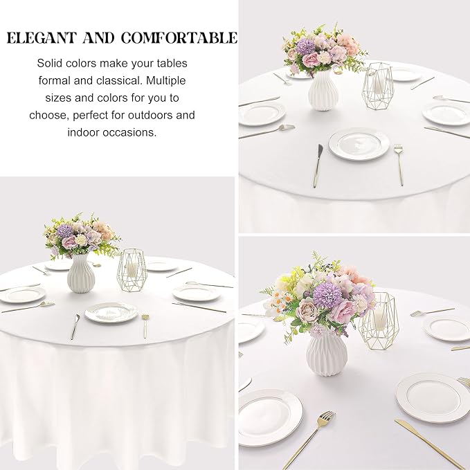 3 Pack 90 Inch Round White Polyester Tablecloth Bulk Washable Table Covers for Wedding Dining Table Buffet Parties Banquet Decor(White)