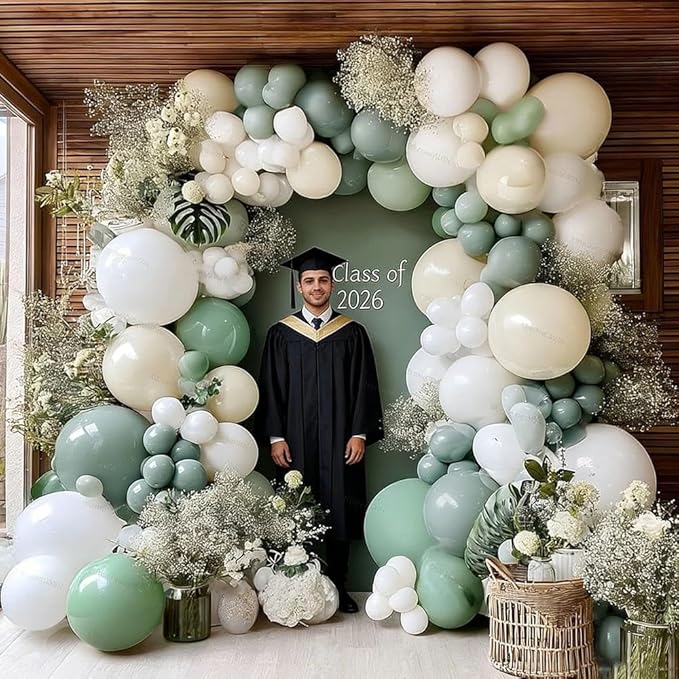 Sage Green White Balloon Garland Double Stuffed Dusty Green White Pearl Balloons Olive Pastel Balloon Arch Kit for Baby Shower Bridal Shower Birthday Easter Baptism Graduation Party Decorations