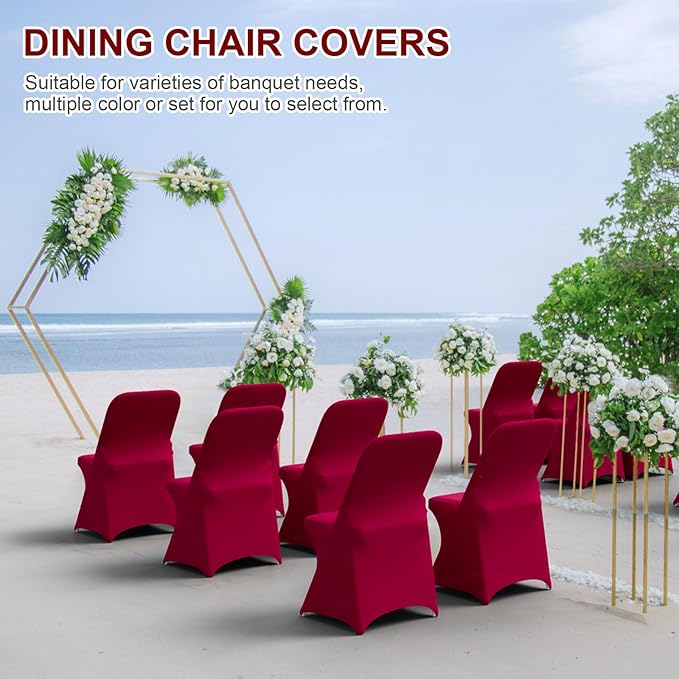 Trlyc Spandex Folding Chair Covers 100 Pcs Universal Fitted Stretchy Dining Chair Slipcovers for Wedding Party Banquet Flat-Front Chair Cover (Burgundy)