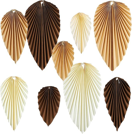 SUNBEAUTY Boho Paper Fans Party Decorations Paper Leaves for Decoration Natural Party Decorations Paper Fans Classroom Decoration Paper Fans Backdrop Decor Brown Birthday Decorations,Set of 9