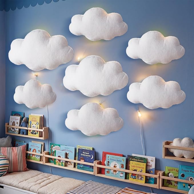 Tingjoo 10 Pcs Clouds for Room Ceiling White 3D Felt Hanging Cloud Decoration Artificial Fake Clouds Ornament for Baby Shower Birthday Party Wedding Baby Nursery Room Stage Show Props