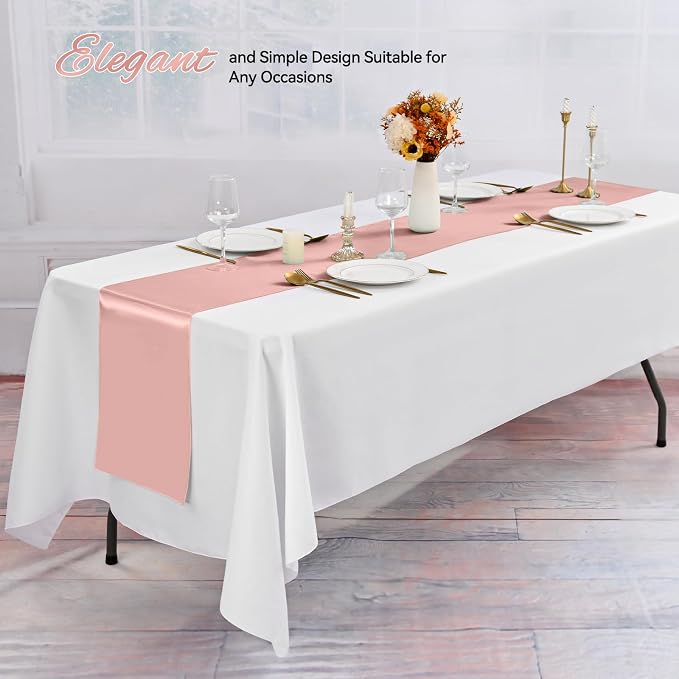 Pesonlook 24 Pack Rose Gold Satin Table Runners for Wedding 12 x 108 Inch Long Table Runners for Rectangle Round Tables, Smooth Table Runner Birthday Party Banquets Decoration