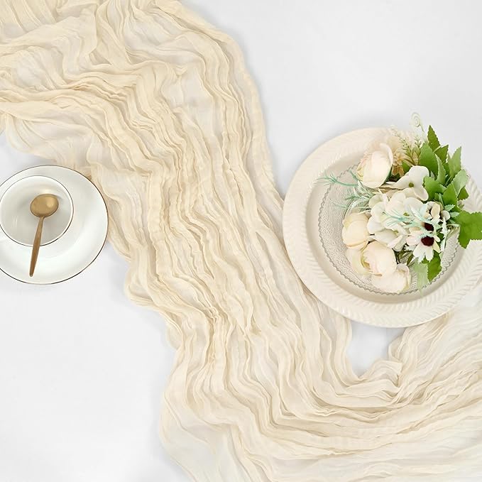 15 Pack Ivory Cheesecloth Table Runner 17 x 108 Inch Fall Thanksgiving Boho Rustic Farmhouse Gauze Cheese Cloth Runner for Wedding Party Baby Shower Home Decor Holiday Decorations