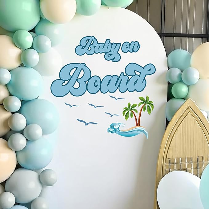 Baby On Board Baby Shower Decorations - Baby On Board Decal Sign for Balloons Arch Backdrop, Baby Shower Decorations for Girl, Blue First Birthday Decoration for Boys, Gender Reveal Sign Wall Decal