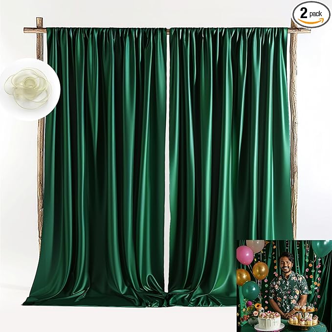 10x10ft Emerald Green Backdrop Curtains Green Drapes for Backdrops Satin Photo Backdrop Drapes for Christmas Decor Hoilday Props TAYBSDJ049