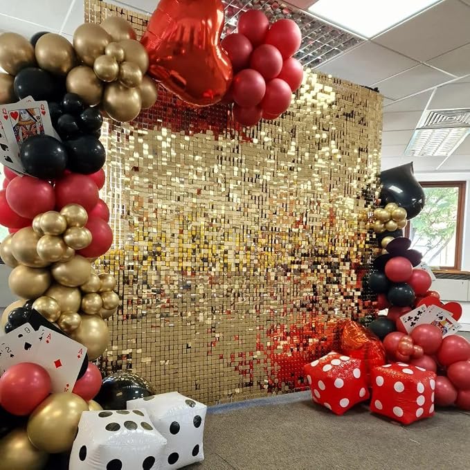 COKAOBE New Type Light Gold Shimmer Wall Backdrop, 24PCS Square Sequin Shimmer Backdrop Panel, Photo Backdrops for Birthday, Anniversary, Wedding, Graduation & Bachelorette Party Decoration