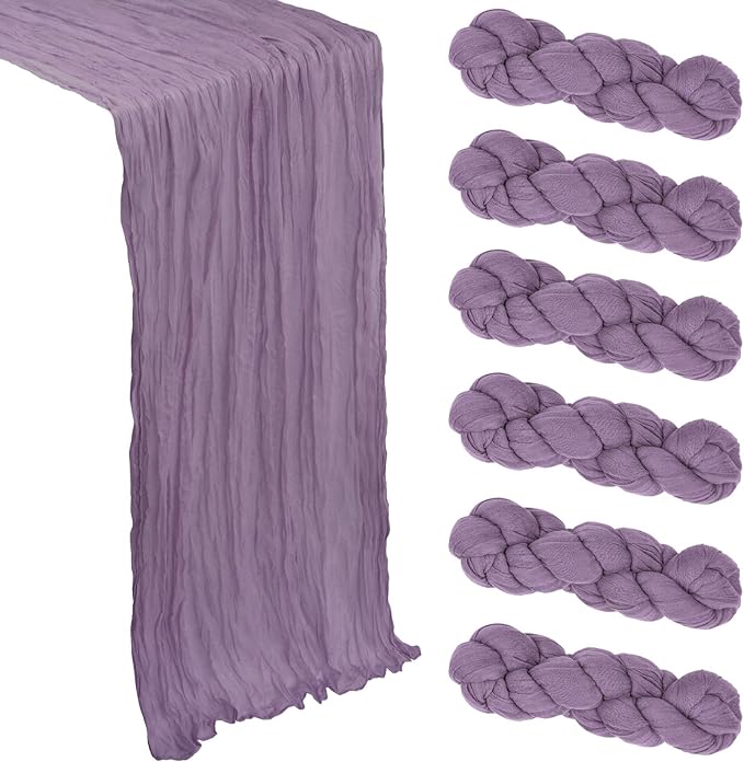 6 Pack Grape Purple Cheesecloth Table Runner 10Ft Gauze Cheese Cloth Table Runner 35x120 Inch Boho Sheer Rustic Fabric for Party Decor Baby Shower Wedding Centerpiece Home Table Decorations