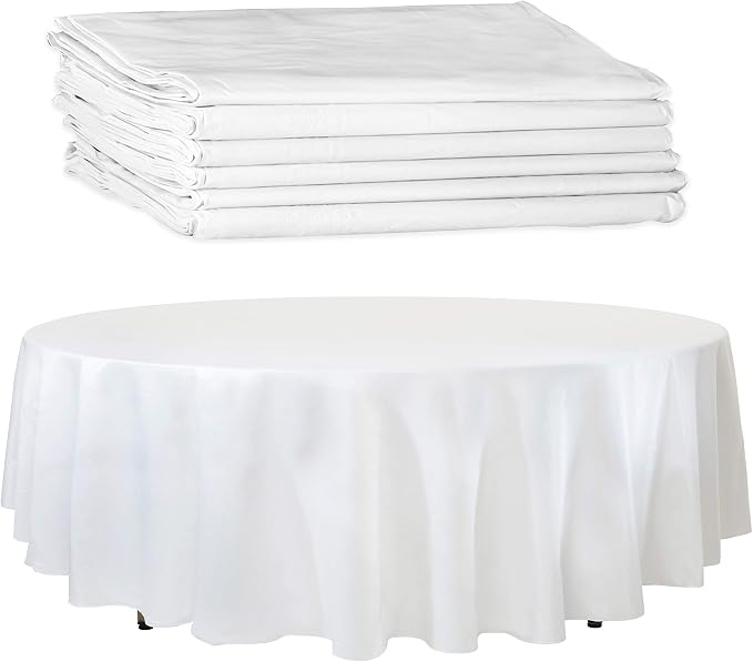 Upper Midland Products White Paper Table Cloths for Round Tables - 82” Octyround Paper Tablecloths with Plastic Backing Round Paper Table Cover (6-Pack)