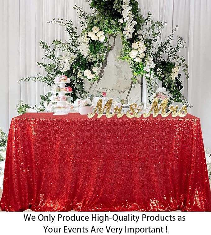 ShiDianYi Sequin Tablecloth Rectangle 50x72-Inch Red Table Cloths for Parties Rectangular Tablecloth Overlay Glitter Red Sequin Fabric Table Linens Birthday/Baby Shower