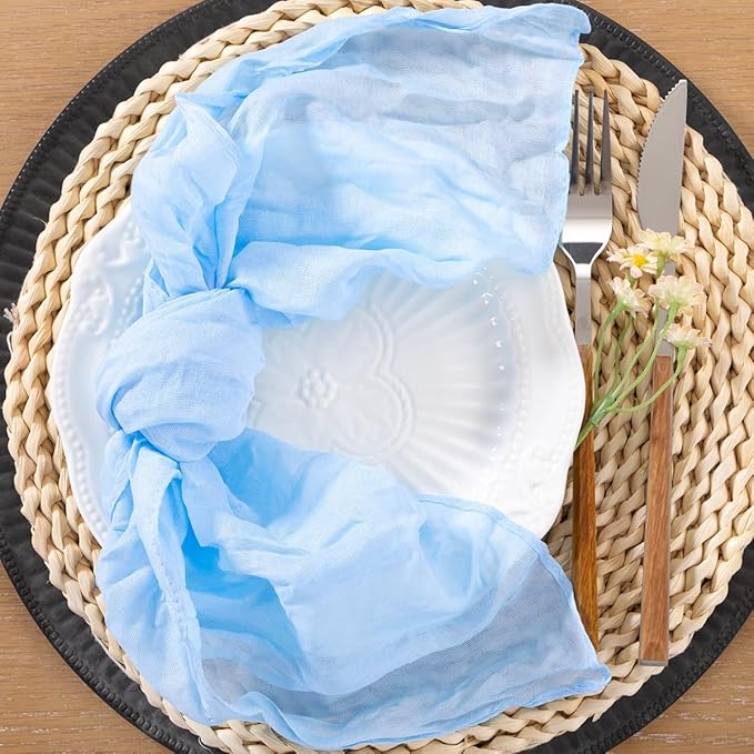 25pcs Sky Blue Cheesecloth Napkins Spring Washable Boho Rustic Gauze Table Cloth Napkins Bulk 21x21 Inches for Wedding Party Bridal Baby Shower Birthday Table Decor