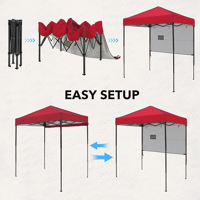 6x4 Pop Up Canopy Tent with Half Wall Panel, Instant Portable Beach Canopy, Outdoor Tent with Carry Bag for Camping, Sports, Tailgating, Events, Red