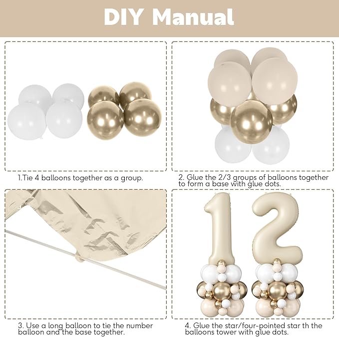 Beige Number 12 Balloons 40 Inch Cream 12th Birthday Party Decorations Neutral Nude White Sand Number 21 Foil Balloon Tower Giant Large Digit Helium Balloon for Girls Boys Women Men 21st Anniversary