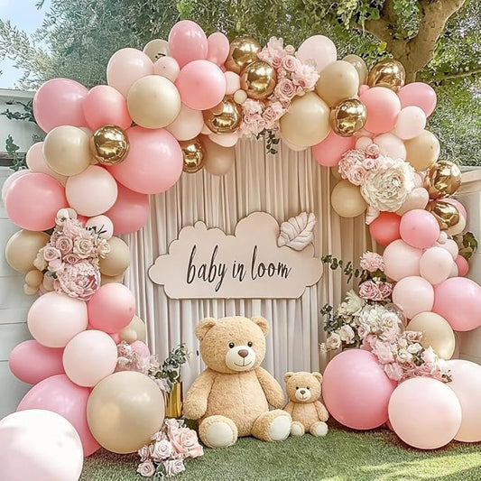 Pink White Gold Balloon Garland Double Stuffed Light Baby Pink Balloons Sand White Gold Balloon Arch Kit for Valentine Mother's Day Girl's Birthday Baby Shower Wedding Party Decorations