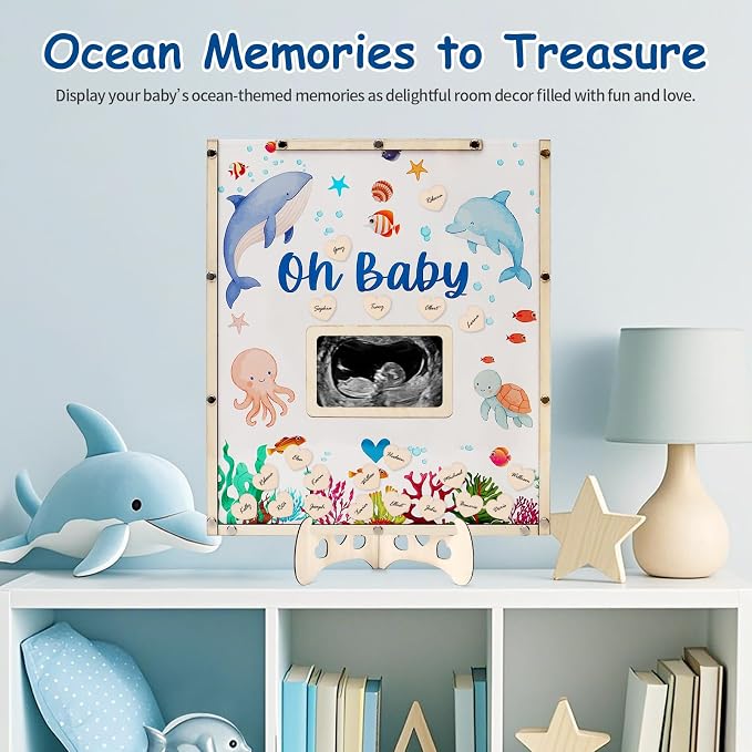 Under The Sea Baby Shower Decorations,Ocean Animals Baby Shower Guest Book Alternatives with Whale Pen,60 Heart Wood Slices for 60 Guests,Oneder The Sea Birthday Party Decorations Girl