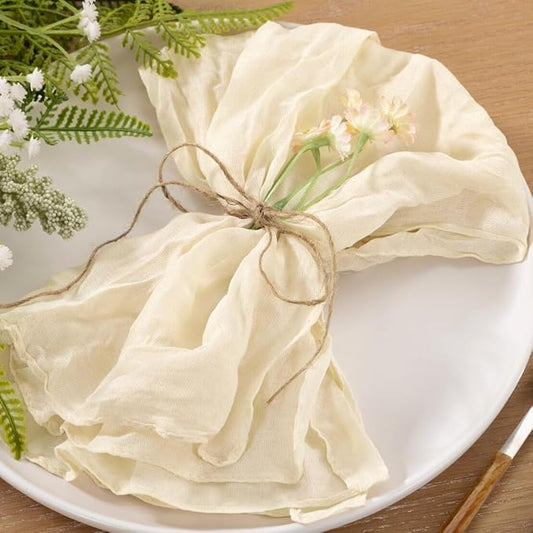 10pcs Beige Cheesecloth Napkins Mother‘s Day Spring Washable Boho Rustic Gauze Table Cloth Napkins Bulk 21x21 Inches for Wedding Party Bridal Baby Shower Birthday Table Decor