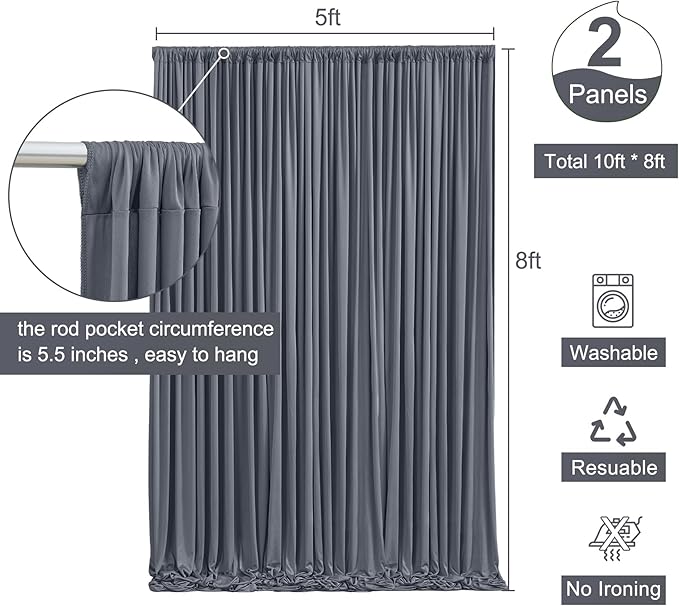 Charcoal Backdrop Curtain for Parties Wedding Wrinkle Free Silver Grey Photo Curtains Backdrop Drapes Fabric Decoration for Birthday Party Baby Shower 5ft x 8ft,2 Panels