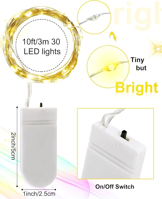 Riakrum 50 Pieces LED Fairy Lights Battery Operated Bulk, Wedding Waterproof Tiny Small Twinkle LED String Lights for Jar Starry for DIY Birthday Party Favors for Vase Centerpieces(Mixed Color,10 ft)