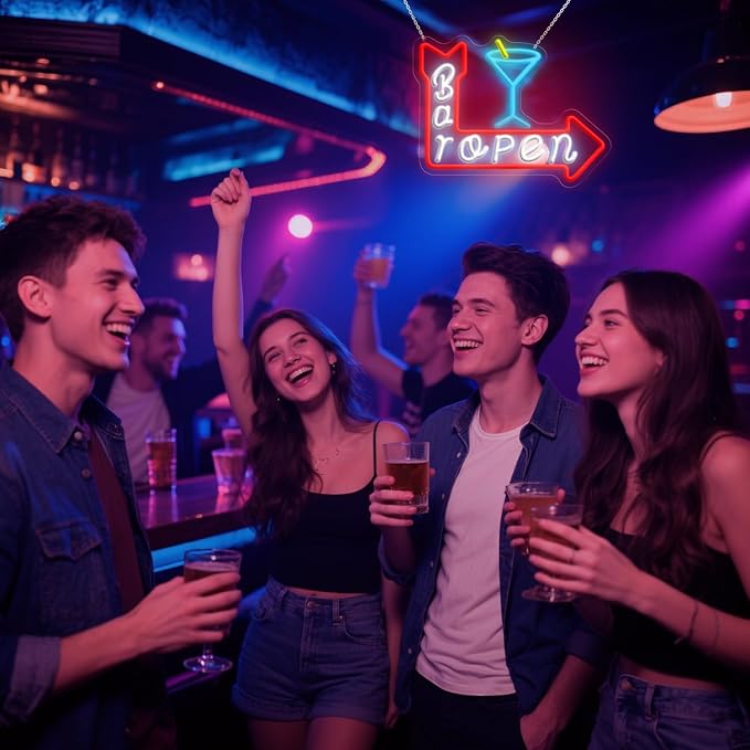 Bar Open Neon Sign, LED Bar Sign Light 15.35 x 11.81 Inch with Dimmer, USB Powered Wall Decor for Home Bar Man Cave Pub Restaurant Beer Bar Game Room Party Decor