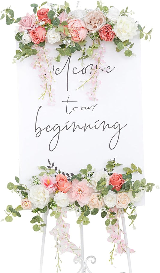 Odouzy Pack of 2 Wedding Arch Decorations Artificial Hanging Flowers Floral Swag for Welcome Sign Backdrop Balloon Arch Home Party Bridal Ceremony Reusable Pink Vine