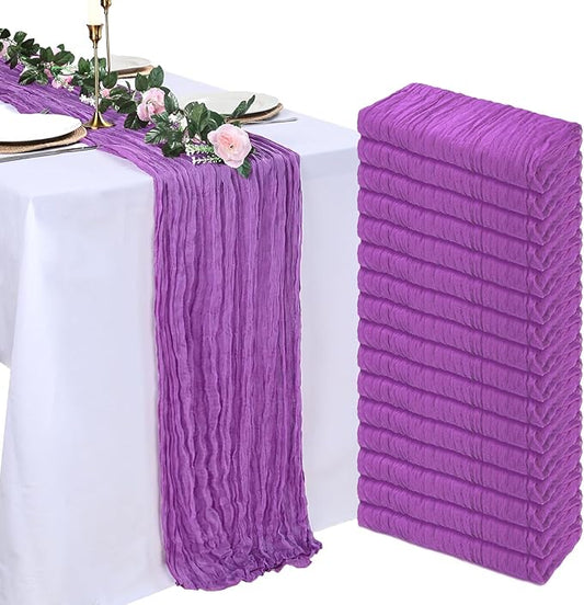 16 Pack Purple Cheesecloth Table Runner 10ft Boho Gauze Fabric 120 Inch Cheese Cloth Table Runner Rustic Sheer for Holiday Baby Shower Party Décor Home Wedding Decoration