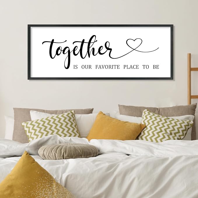 Couples Bedroom Decor Together is Our Favorite Place to Be Wall Art Sign | 40x15 Inch Black Wood Frame, Rustic Farmhouse Style, Above Bed Sign, Wedding Idea for Husband Wife, Ready to Hang