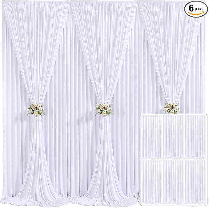 6 Panels White Backdrop Curtain for Parties Wedding Wrinkle Free White Photo Curtains Backdrop Drapes Fabric Decoration for Baby Shower 30ft(W) x 10ft(H)