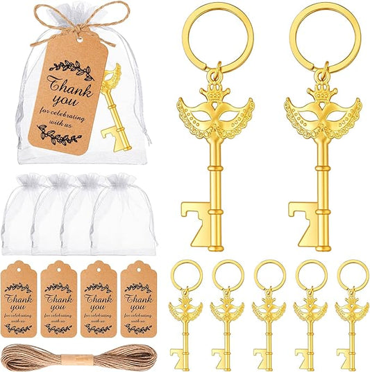 50Pcs Mask Design Keycahin Bottle Openers Beautiful Centerpieces for Tables for Masquerade Mask Party Wedding Favors Bridal Shower Party Baby Shower Gifts with Thank You Tags and Bags (Crown)
