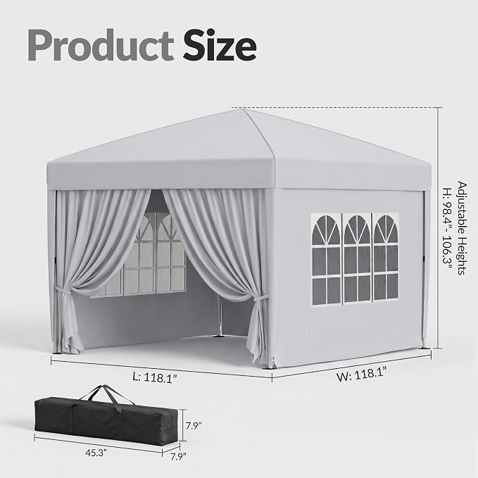 10x10 Pop Up Canopy with Sidewalls, Instant Tent with Carry Bag, Height Adjustable Waterproof Shade Canopy, for Event, Parties, Camping (White, 10x10 with Sidewalls)