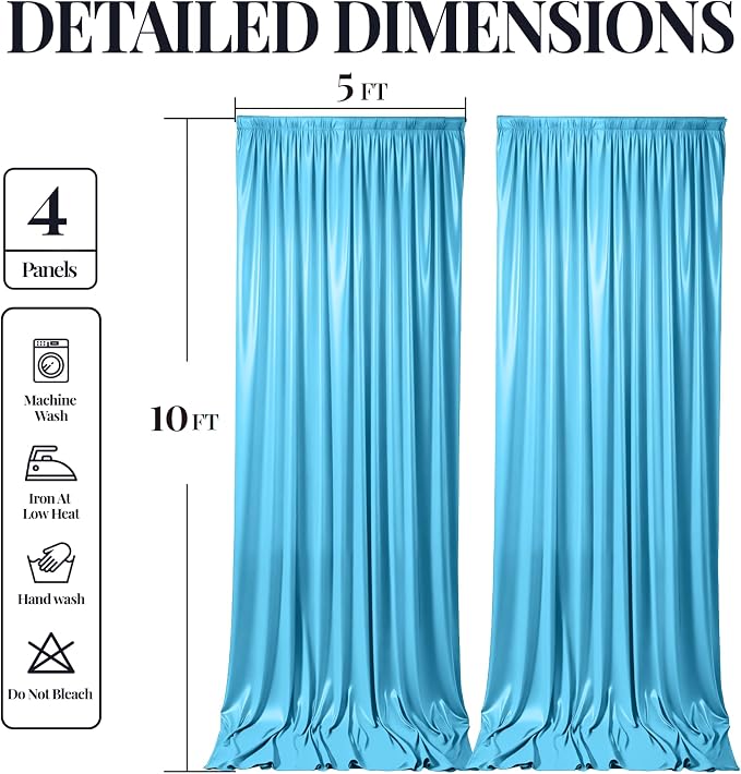 20x10ft Sky Blue Glitter Backdrop Curtain for Parties, Wrinkle Free Satin Photo Backdrop Drapes 4 Panels 5x10FT Shimmer Back Drop Cloth for Wedding Birthday Baby Shower Photography Background Decor