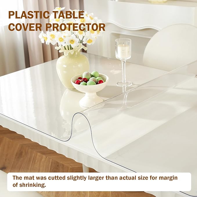 Royhom Clear Table Cover Protector 18 x 60 Inch, 1.5mm Thick Plastic Table Cover, Waterproof, Easy to Clean, Transparent PVC Desk Protector Mat for Dresser, TV Cabinet, Dining Room