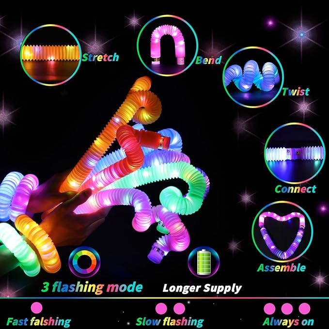 44 Pcs Glow in the Dark Party Supplies 20 LED Light Up Glasses 24 Glow Sticks LED Party Favors Light Up Pop Tubes Flash Glasses LED Bracelet Necklace for Birthday Wedding Goodie Bag