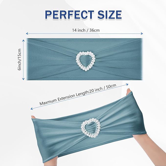Howhic Pack of 30 Spandex Chair Sashes Bows Stretch Chair Cover Band with Buckle Slider Universal Elastic Chair Ties for Wedding Banquet Party Event Decoration (Dusty Blue)