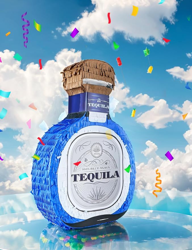 Adult Tequila Piñata with Blindfold, Confetti, and Wood Stick, Funny Piñata for Adults,21st, Mexican Theme Party Decorations(16 x 12 x 3.5 Inches)