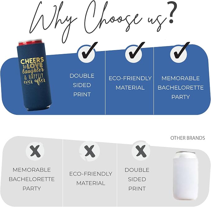 Wedding Can Cooler Decorations Set of 12 - Cheers to Love Laughter and Happily Ever After, Wedding Rehearsal Dinner Decorations - Bridal Showers, Engagement Party Favors for Guests and Supplies