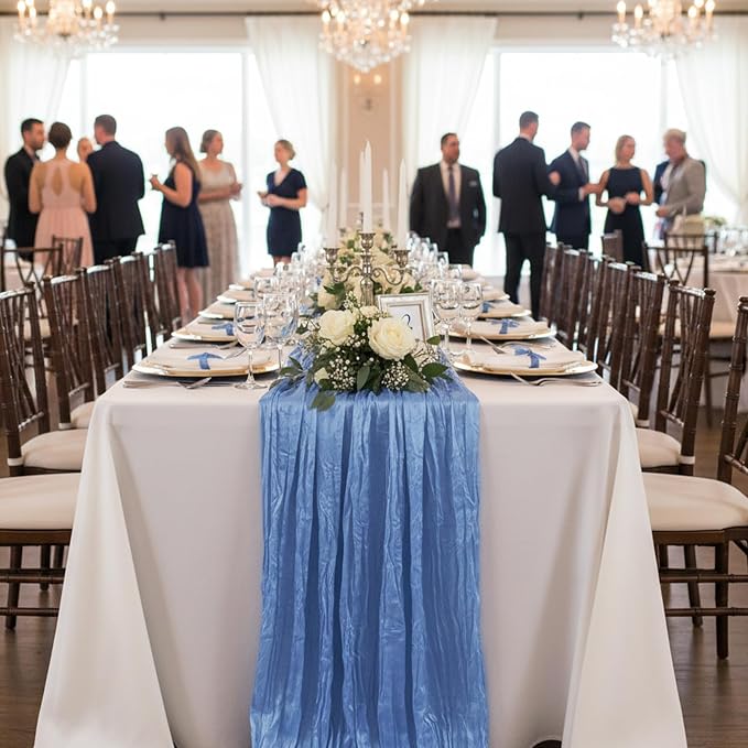 3 Pack Blue Cheesecloth Table Runner 120 Inch 10FT Cheese Cloth Runners for Football Theme, Baby Shower, Coastal Style, Retro Decorations, Farmhouse