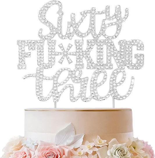 LINGTEER Sixty-Three Funny Silver Rhinestone Cake Topper - Cheers to 63 Years Old,Happy 63rd Birthday Party Cake Centerpieces Topper Decorations.
