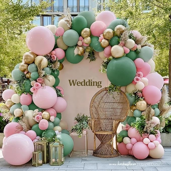 Sage Green Pink Balloon Arch Kit Double Stuffed Dusty Green Pastel Pink White Sand Gold Balloon Garland Light Olive Cream Balloons for Baby Shower Birthday Wedding Spring Wildflower Fairy Party Decor